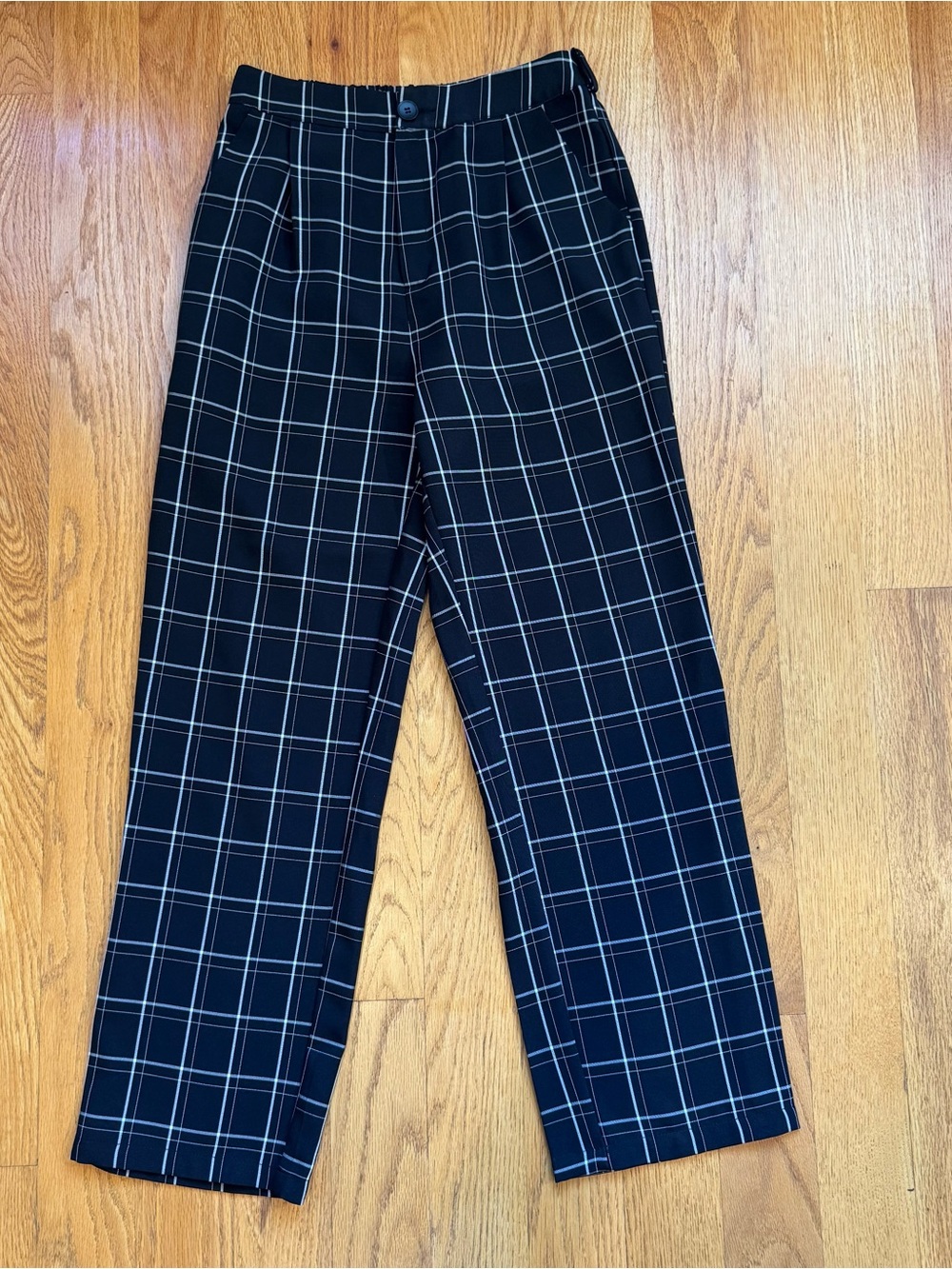 ASOS Black Windowpane Straight-Leg Trousers